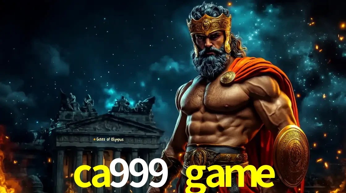 O poderoso Zeus do jogo de slot Gates of Olympus em frente ao seu templo, pronto para lançar multiplicadores divinos e prêmios épicos no cassino online ca999 game.
