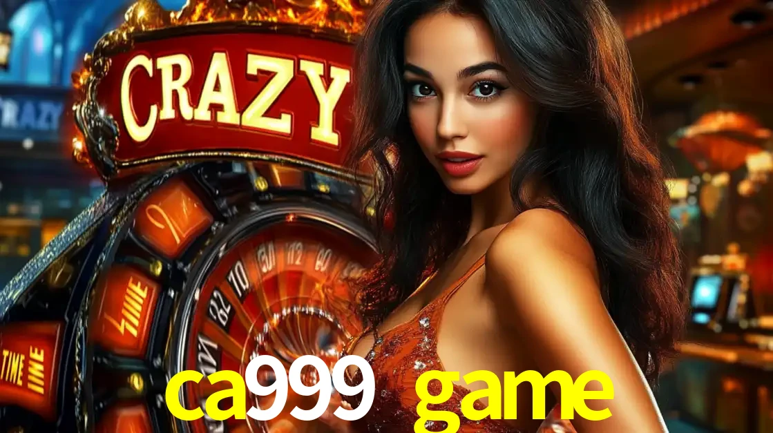Mulher glamourosa olhando para a câmera com a roda vermelha do Crazy Time ao fundo em um ambiente de cassino, destacando a emoção dos jogos ao vivo no ca999 game.