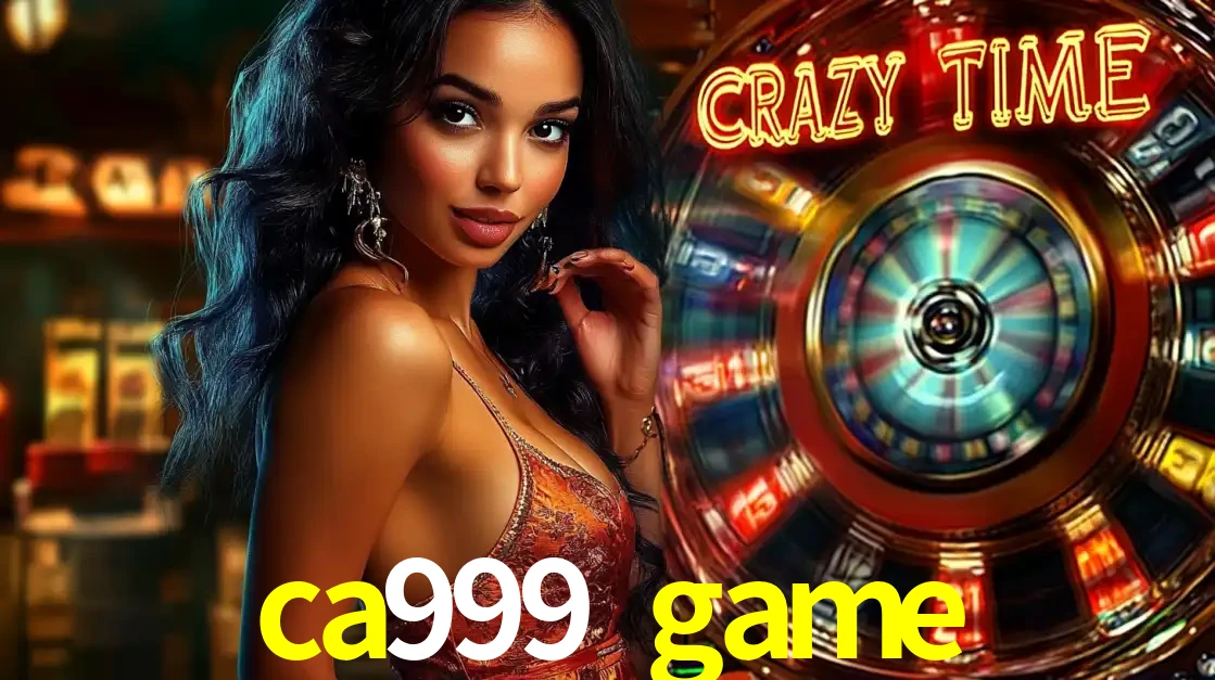 Mulher elegante ao lado da vibrante roda da fortuna do jogo de cassino ao vivo Crazy Time, um dos game shows mais populares e cheios de prêmios do ca999 game.
